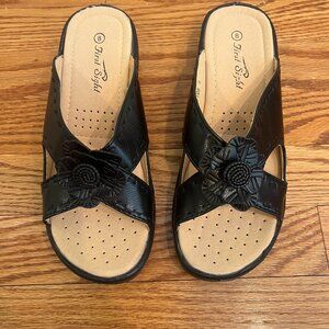 Black Floral Slides